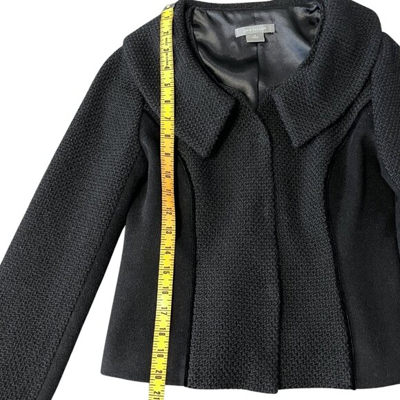 Ann Taylor Textured Wool Jacket Womens Size 0 Black Cropped Tailored Chic - Picture 10 of 11